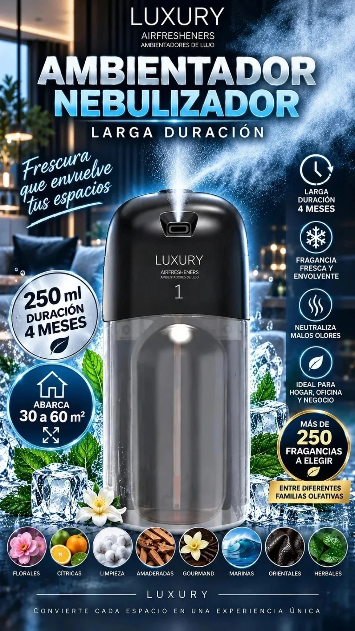 Nebulizador Electrico USB/ 3 Pilas D, 250ml 30m2-60m2 (Negro)